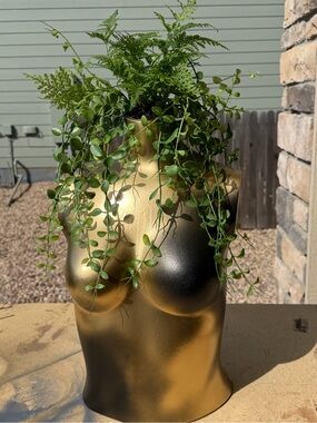 Decorative Female Torso Planter in Gold and Black